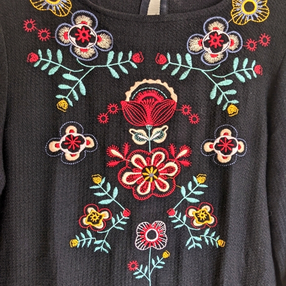 Zara Girls Black Floral Embroidered Dress Size 13-14 - Picture 5 of 9